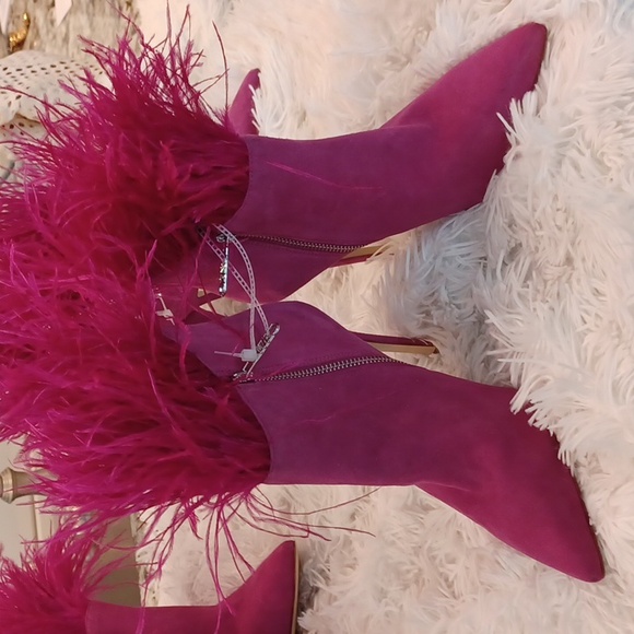 Michael Kors Whitby Hot Pink Ostrich Suede & Feather High Heel Bootie MULTI SZS - Picture 13 of 16